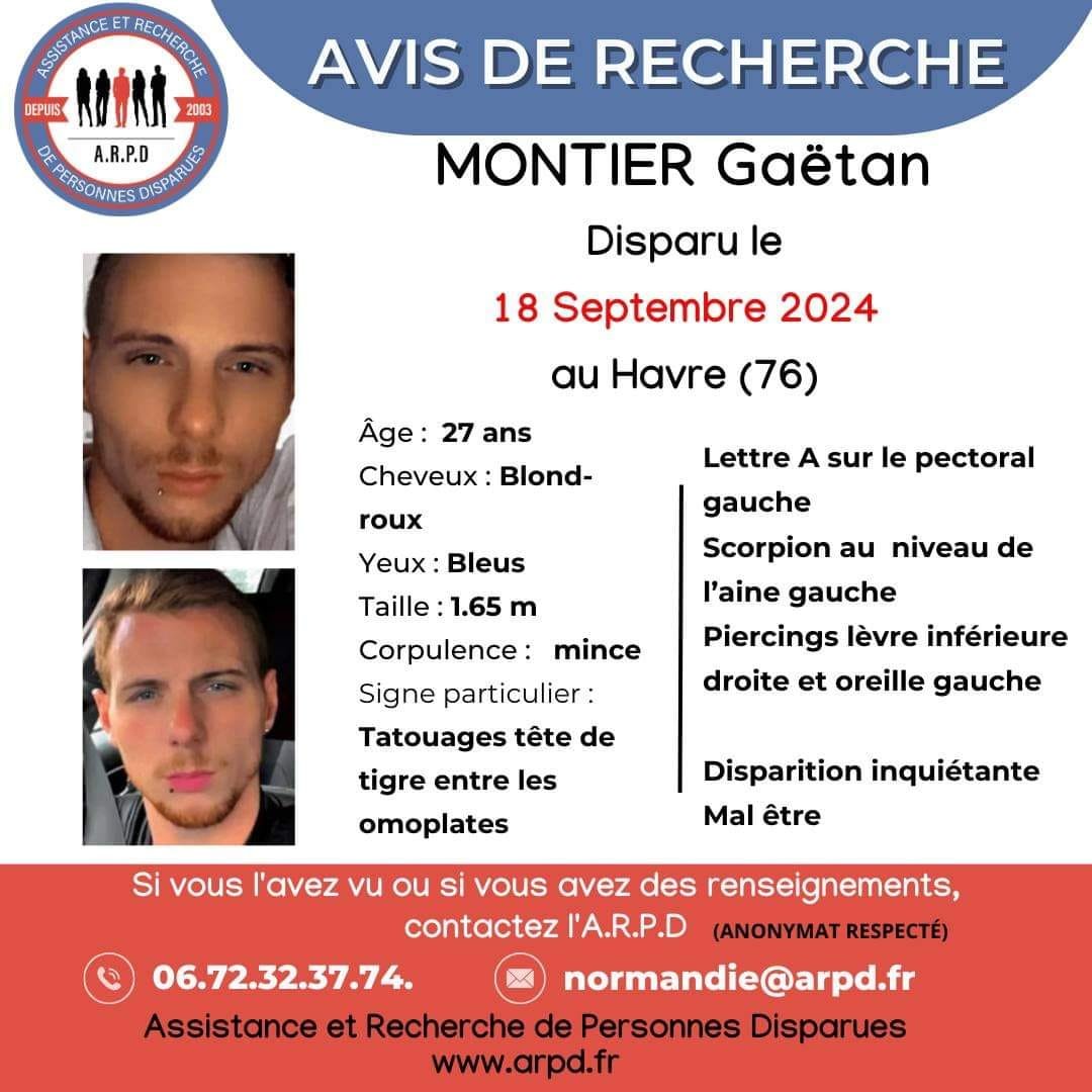 Avis de Recherche – Montier Gaëtan